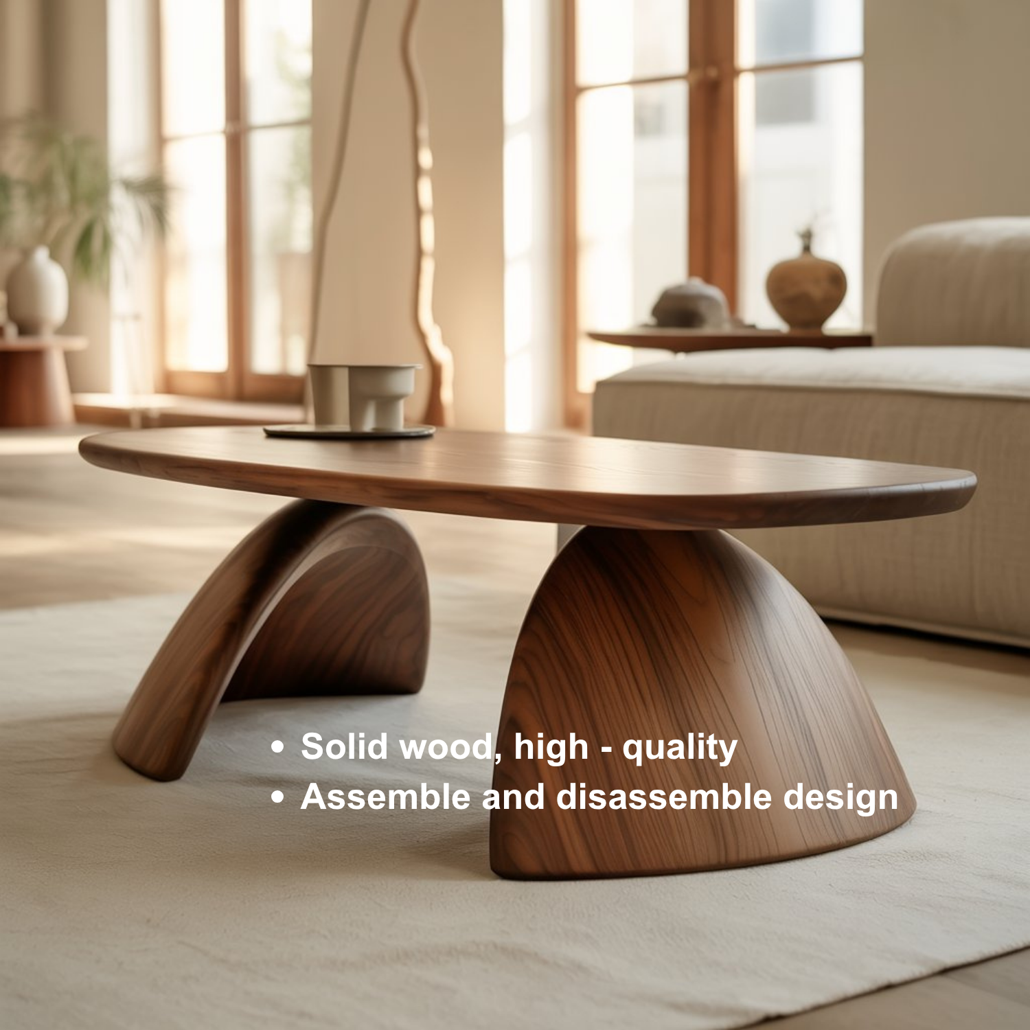 Handcrafted Sculptural Solid Wood Coffee Table – Dual Arch Base for Modern Organic Interiors Kitchnce