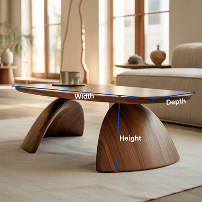 Handcrafted Sculptural Solid Wood Coffee Table – Dual Arch Base for Modern Organic Interiors Kitchnce