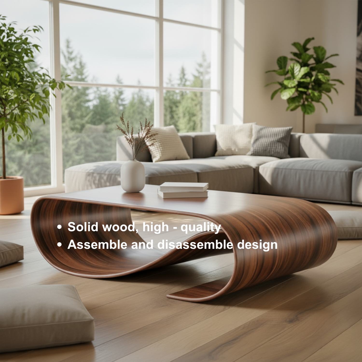 Handcrafted Sculptural Solid Wood Coffee Table – Wave Flow Organic Design for Modern Living Spaces Kitchnce