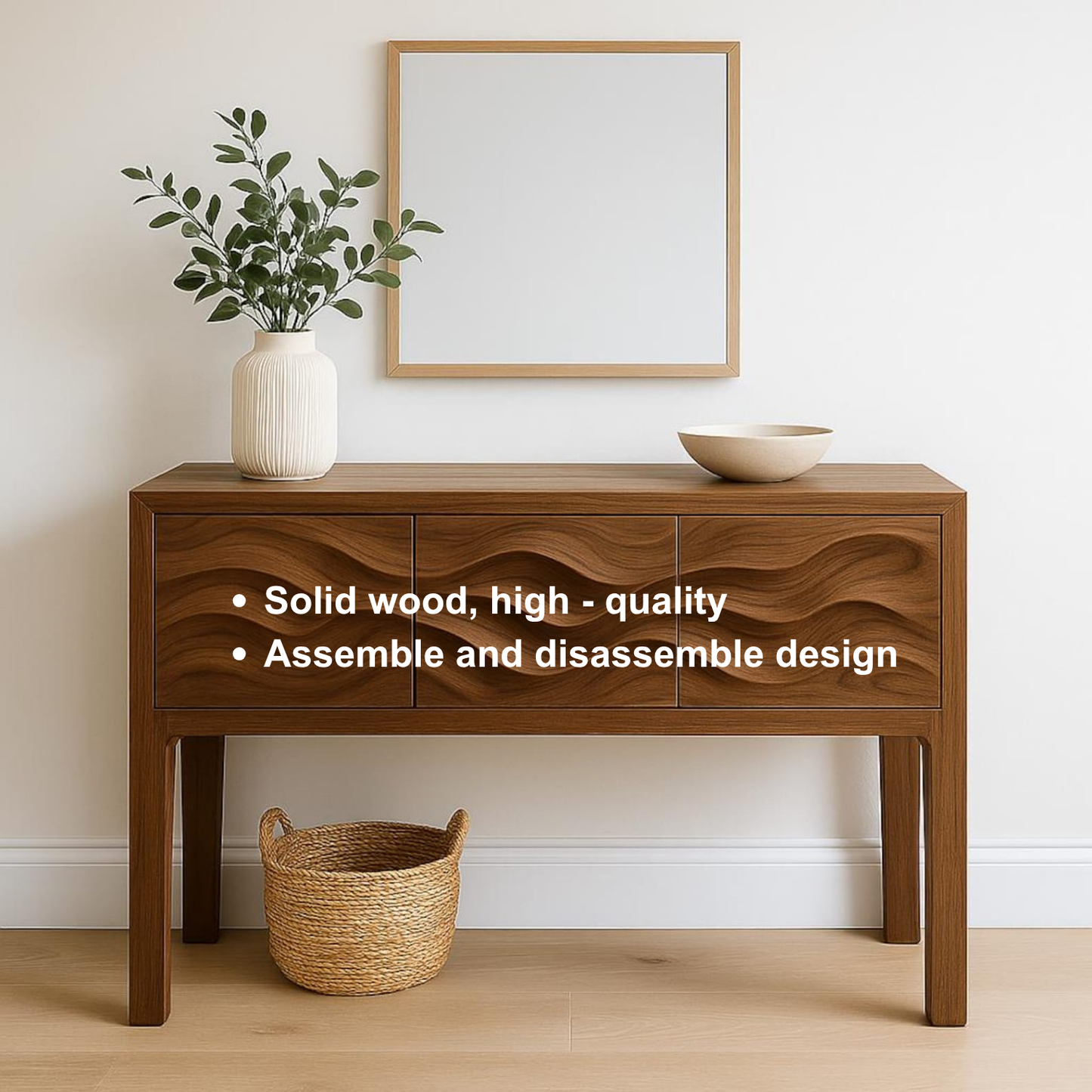 Handcrafted Solid Wood Console Table – Sculptural Wave Design Entryway Table for Modern Interiors Kitchnce