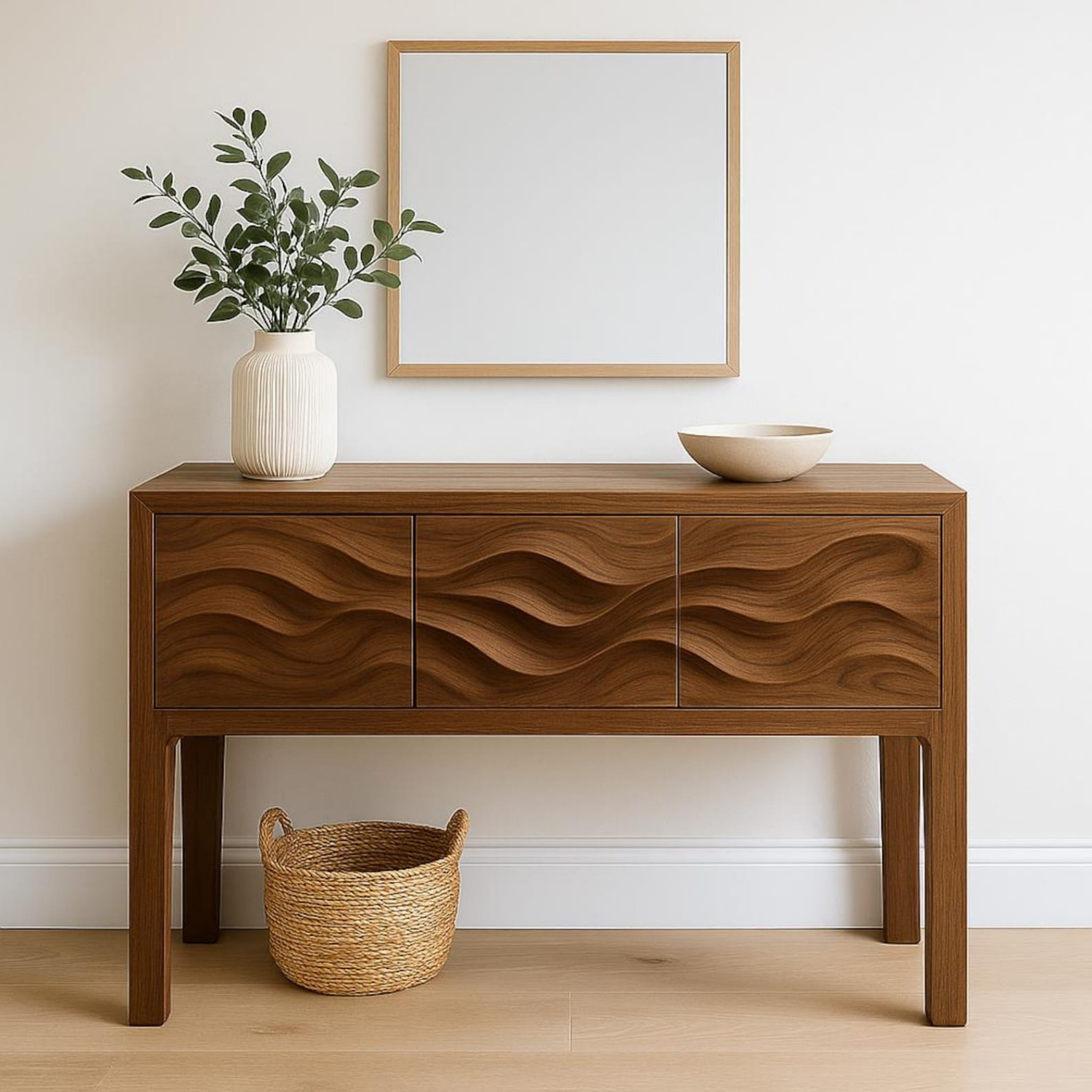 Handcrafted Solid Wood Console Table – Sculptural Wave Design Entryway Table for Modern Interiors Kitchnce