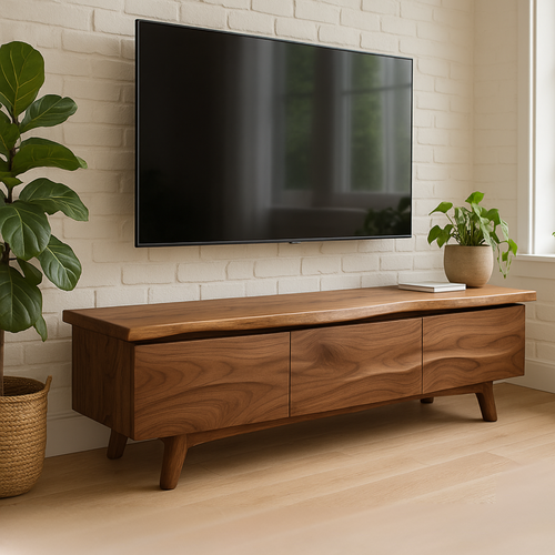 Handcrafted Solid Wood Live Edge TV Stand – Modern Organic Media Console for Living Room Kitchnce