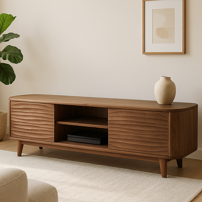 Handcrafted Solid Wood Curved Edge TV Stand – Modern Organic Media Console Kitchnce