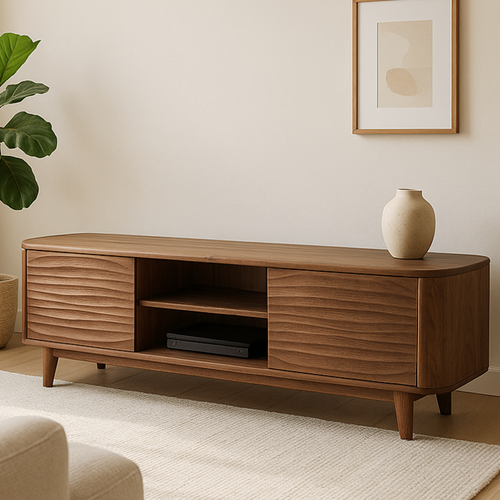 Handcrafted Solid Wood Curved Edge TV Stand – Modern Organic Media Console Kitchnce