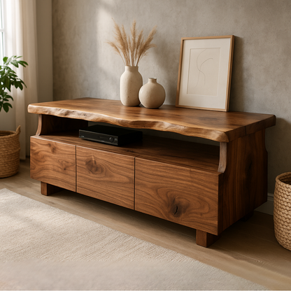 Handcrafted Solid Wood Live Edge TV Stand – Organic Modern Media Console Kitchnce