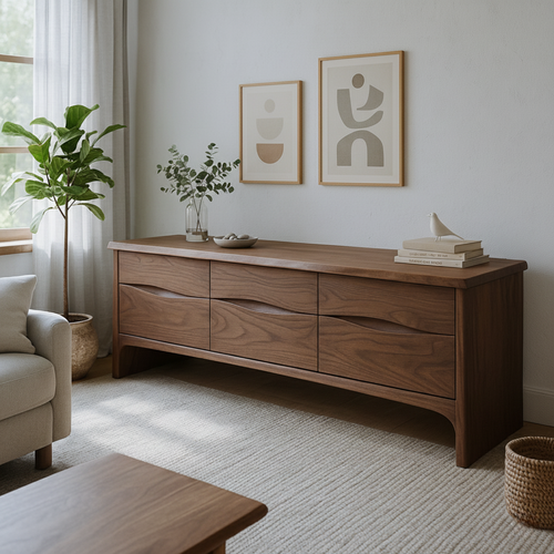 Handcrafted Solid Wood Wave Drawer Sideboard – Modern Organic TV Stand Kitchnce