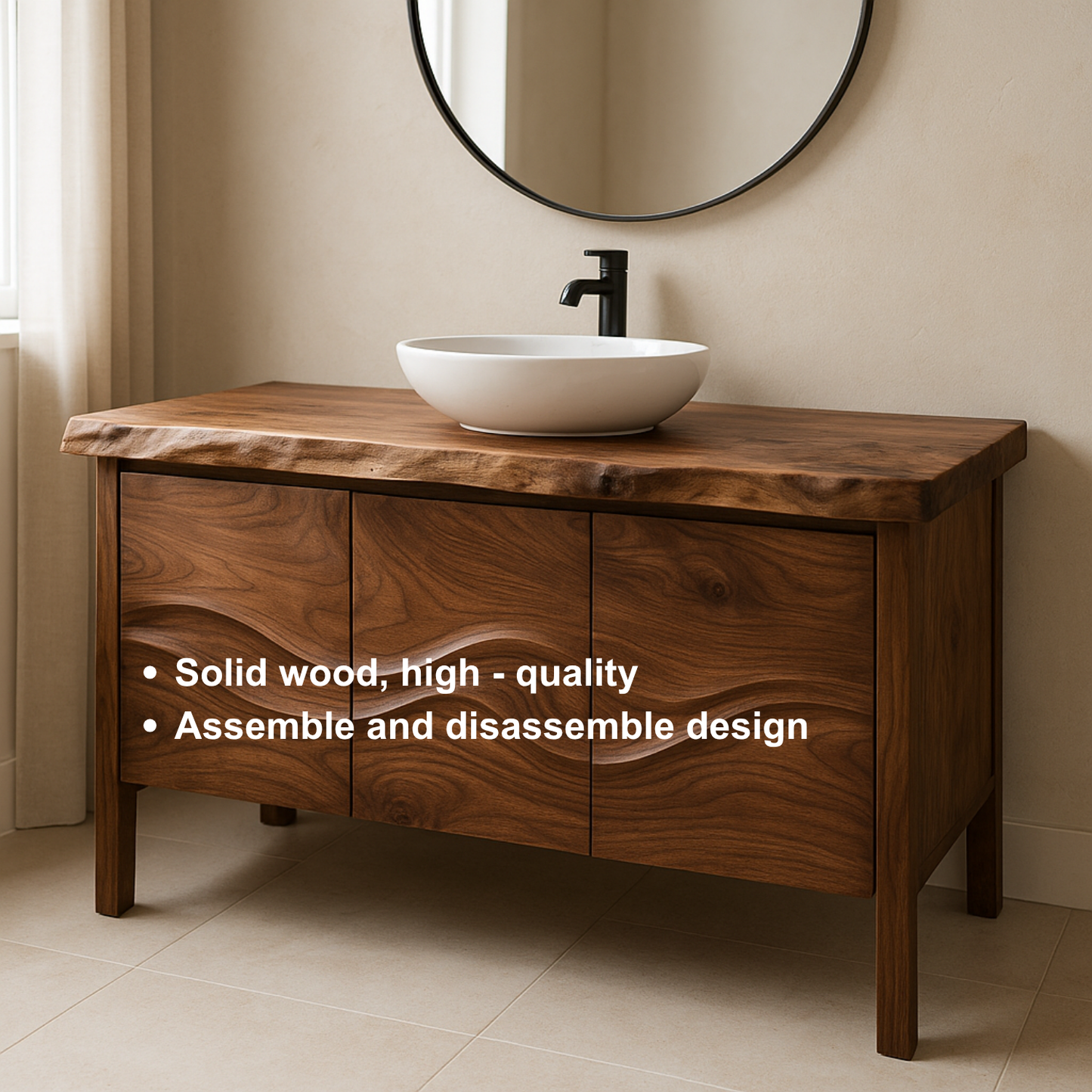 Handcrafted Solid Wood Bathroom Vanity – Live Edge Organic Wavefront Design Kitchnce