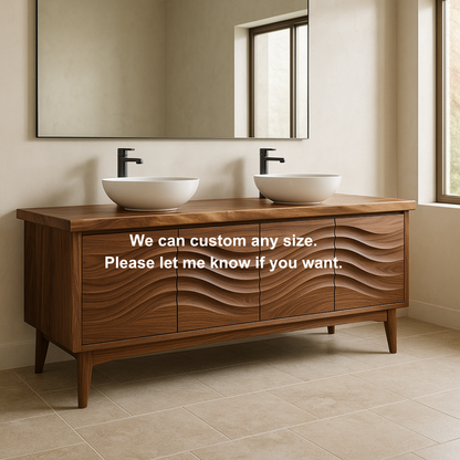 Handcrafted Solid Wood Double Sink Vanity – Modern Organic Wavefront Design Kitchnce