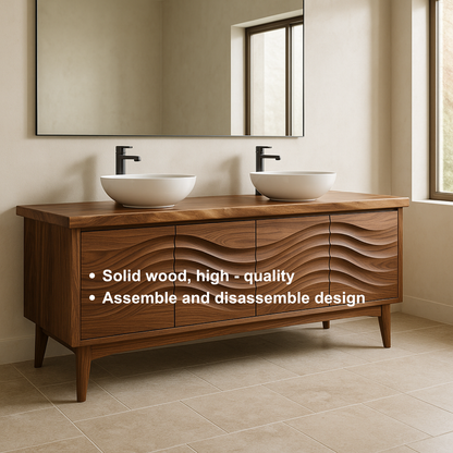 Handcrafted Solid Wood Double Sink Vanity – Modern Organic Wavefront Design Kitchnce