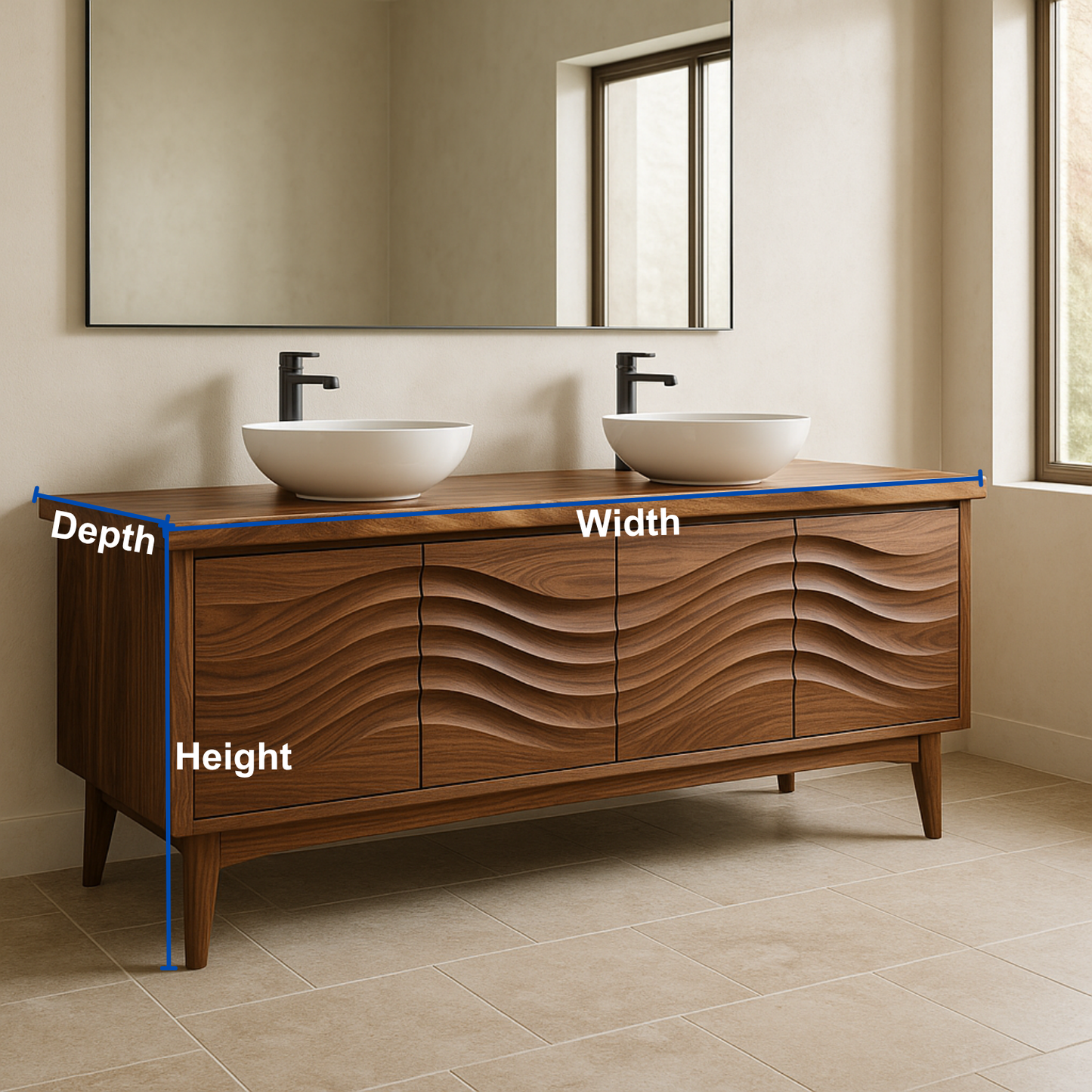 Handcrafted Solid Wood Double Sink Vanity – Modern Organic Wavefront Design Kitchnce