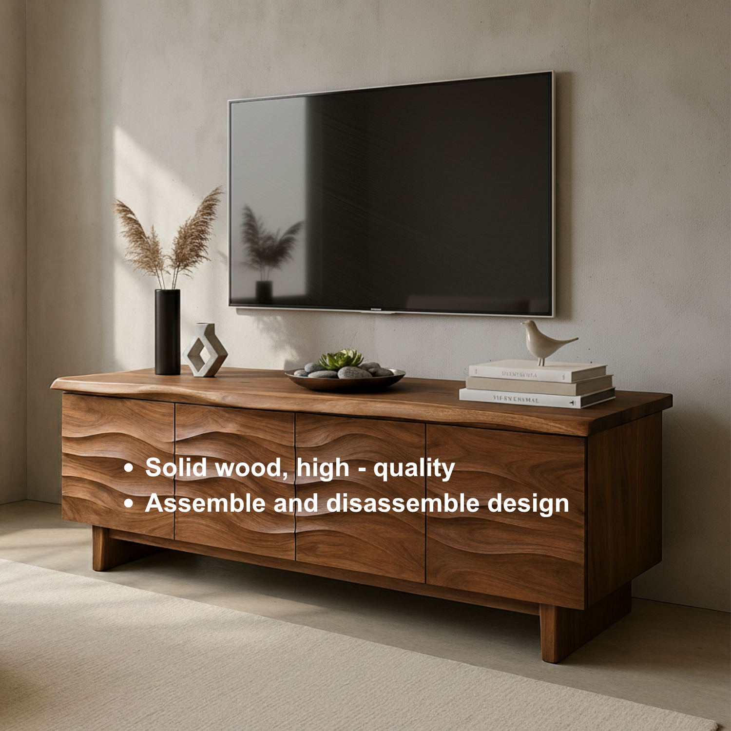 Handcrafted Solid Wood Wavefront TV Stand – Organic Modern Sculptural Console Kitchnce