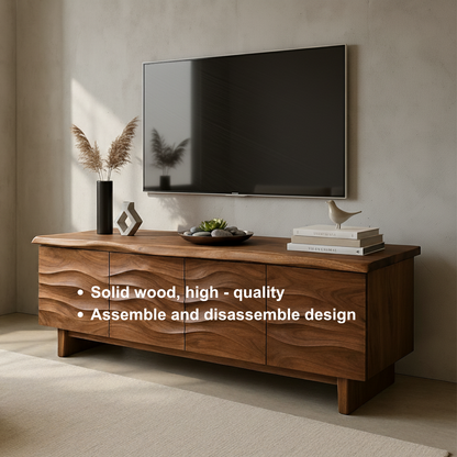Handcrafted Solid Wood Wavefront TV Stand – Organic Modern Sculptural Console Kitchnce