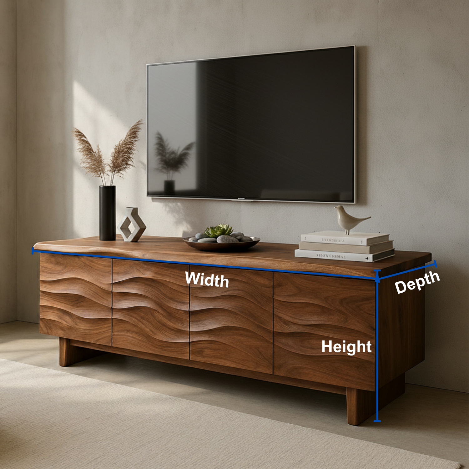 Handcrafted Solid Wood Wavefront TV Stand – Organic Modern Sculptural Console Kitchnce