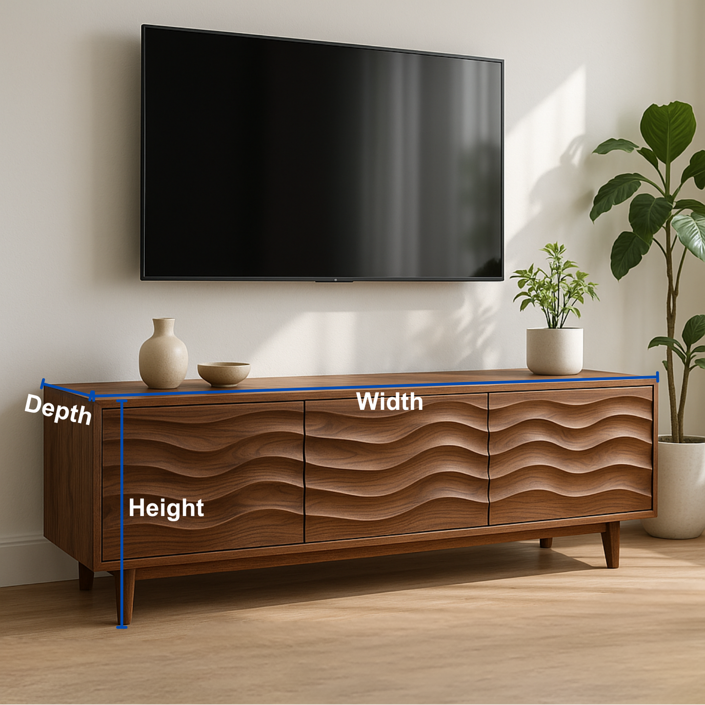 Handcrafted Solid Wood Wave TV Stand – Modern Sculptural Media Console Kitchnce