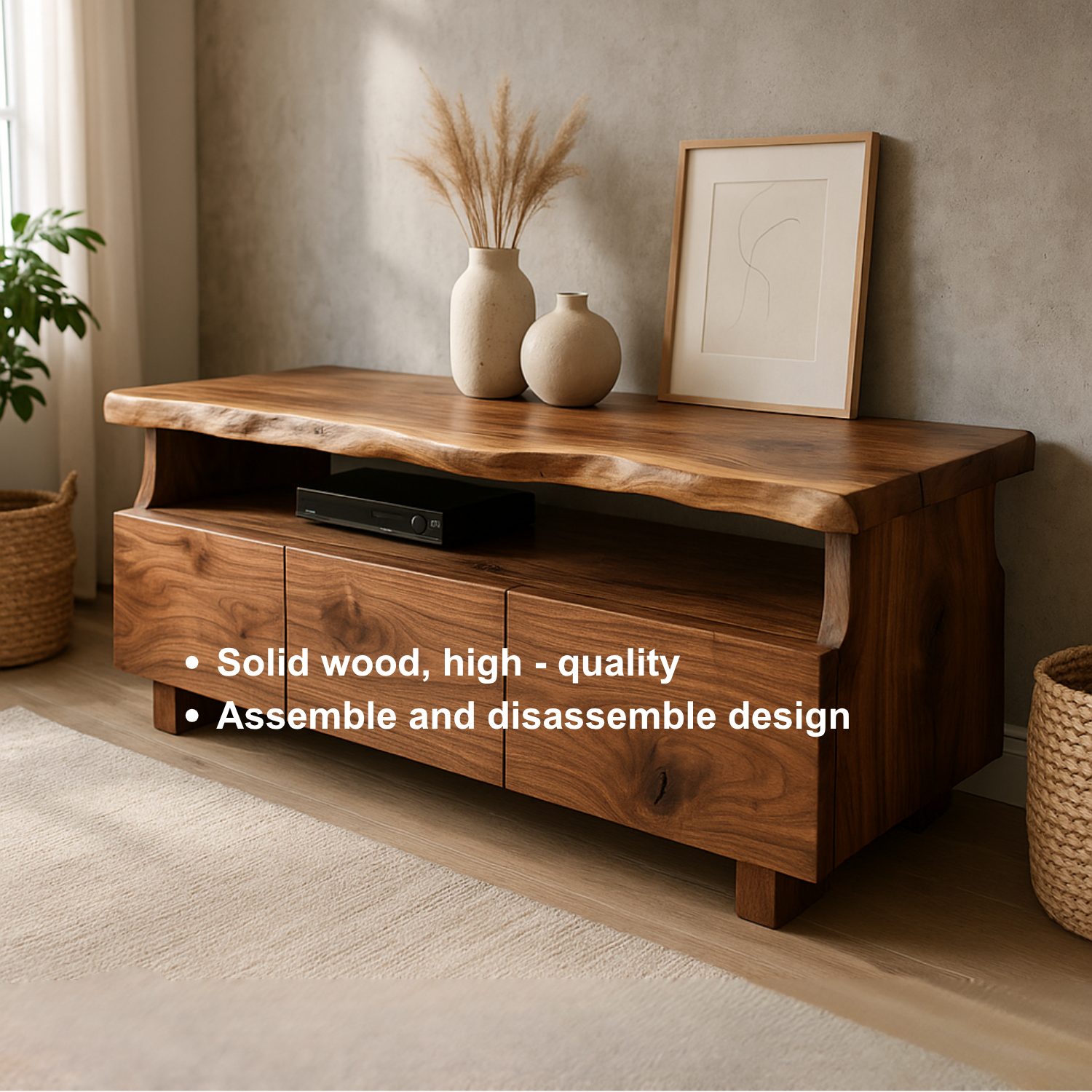 Handcrafted Solid Wood Live Edge TV Stand – Organic Modern Media Console Kitchnce