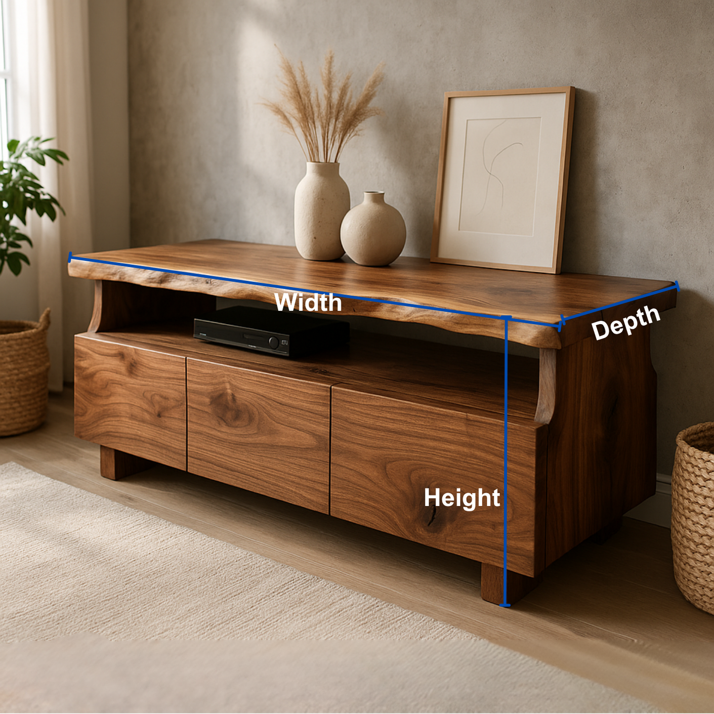 Handcrafted Solid Wood Live Edge TV Stand – Organic Modern Media Console Kitchnce
