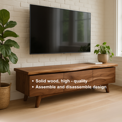 Handcrafted Solid Wood Live Edge TV Stand – Modern Organic Media Console for Living Room Kitchnce