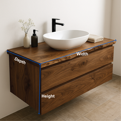 Handcrafted Solid Walnut Floating Vanity – Live Edge Bathroom Vanity for Modern Organic Spaces Kitchnce
