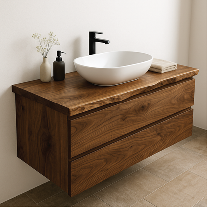 Handcrafted Solid Walnut Floating Vanity – Live Edge Bathroom Vanity for Modern Organic Spaces Kitchnce
