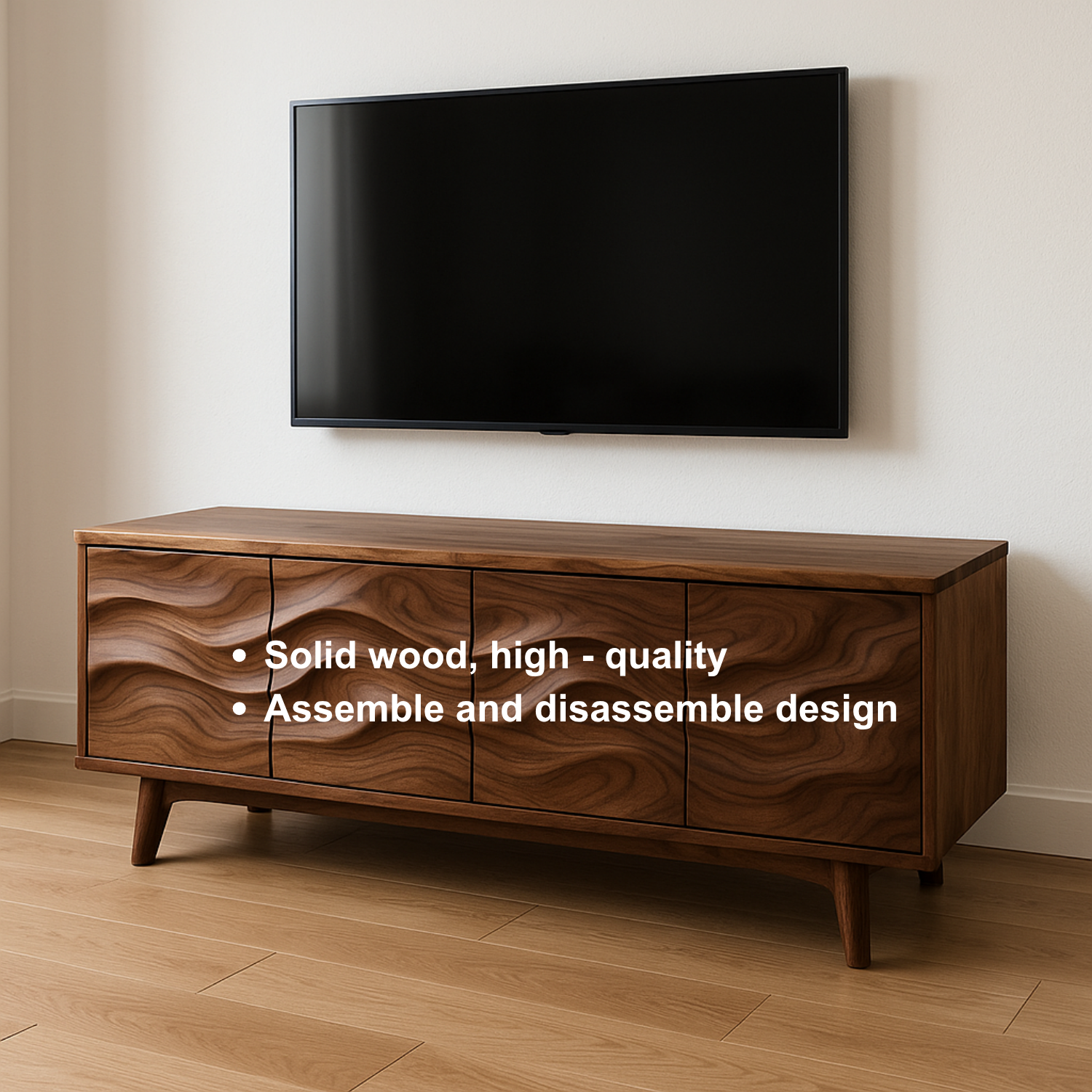 Handcrafted Solid Wood Wavefront TV Stand – Modern Sculptural Media Console Kitchnce
