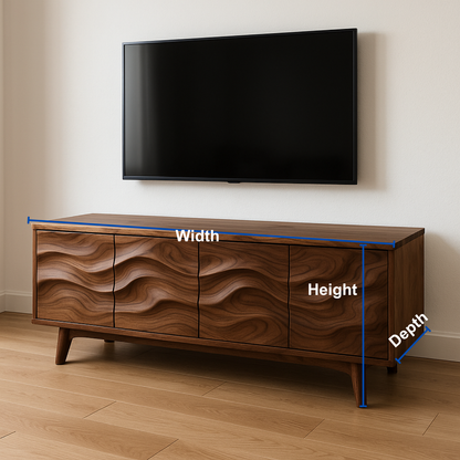 Handcrafted Solid Wood Wavefront TV Stand – Modern Sculptural Media Console Kitchnce