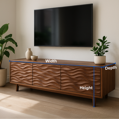 Handcrafted Solid Wood Wavefront TV Stand – Modern Sculptural Media Console Kitchnce