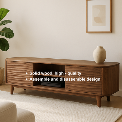 Handcrafted Solid Wood Curved Edge TV Stand – Modern Organic Media Console Kitchnce