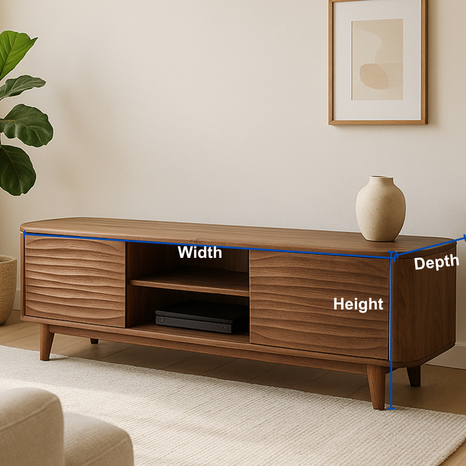 Handcrafted Solid Wood Curved Edge TV Stand – Modern Organic Media Console Kitchnce