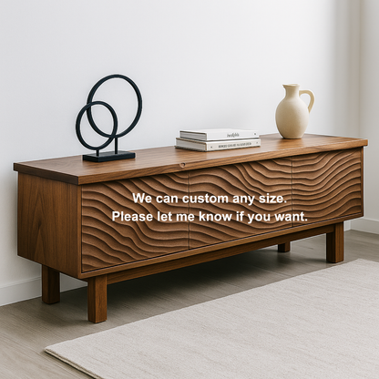 Handcrafted Solid Wood TV Stand – Sculptural Wavefront Media Console for Modern Living Room Kitchnce