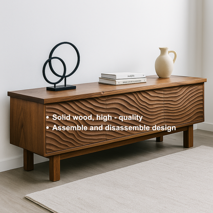 Handcrafted Solid Wood TV Stand – Sculptural Wavefront Media Console for Modern Living Room Kitchnce