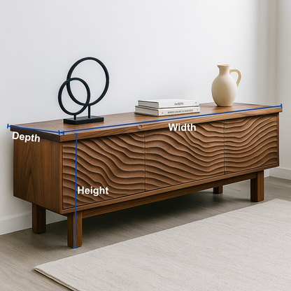 Handcrafted Solid Wood TV Stand – Sculptural Wavefront Media Console for Modern Living Room Kitchnce