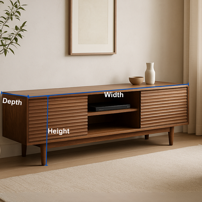 Handcrafted Solid Wood TV Stand – Modern Ribbed Door Media Console for Living Room Kitchnce