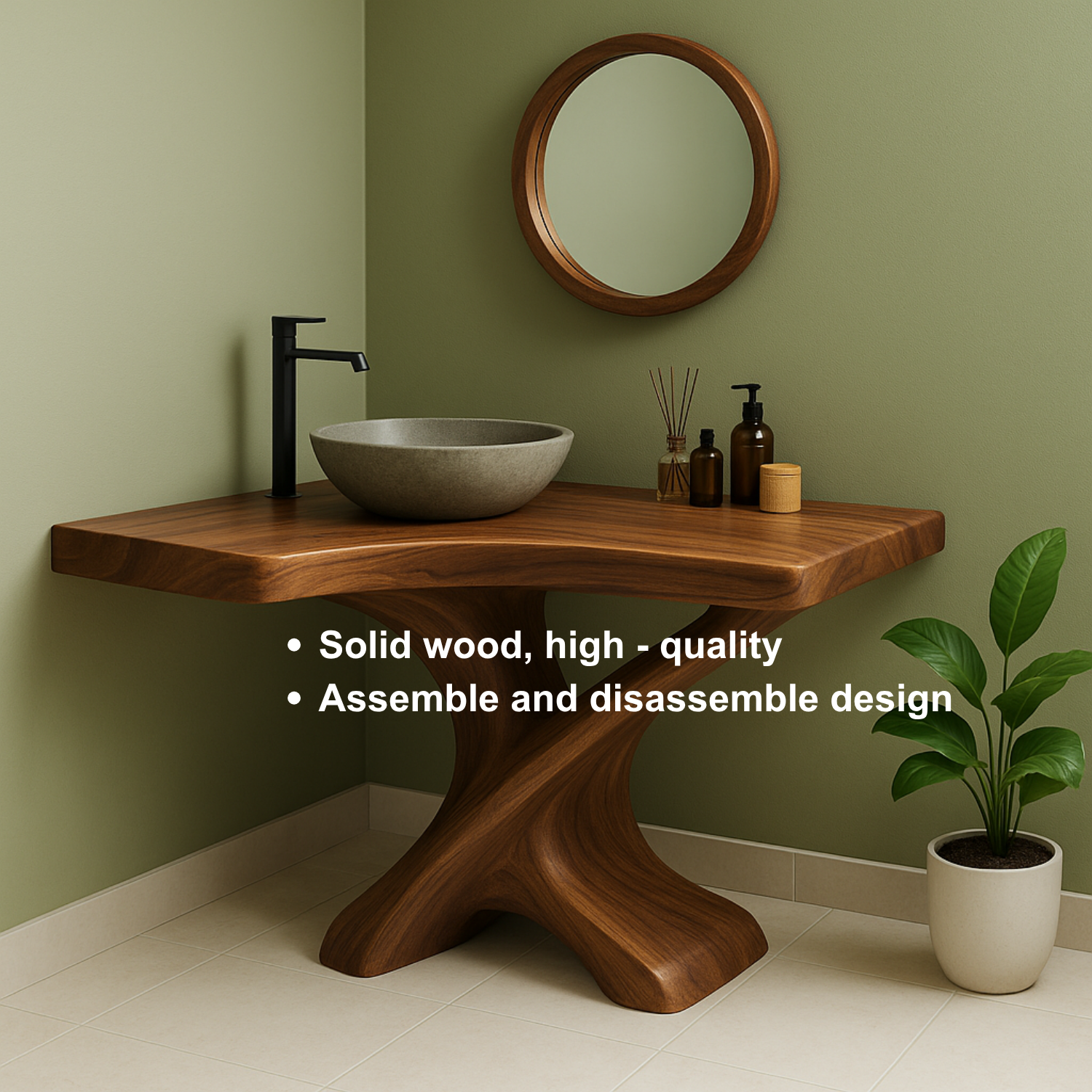 Handcrafted Solid Wood Bathroom Vanity – Organic Sculptural Flow Design Kitchnce