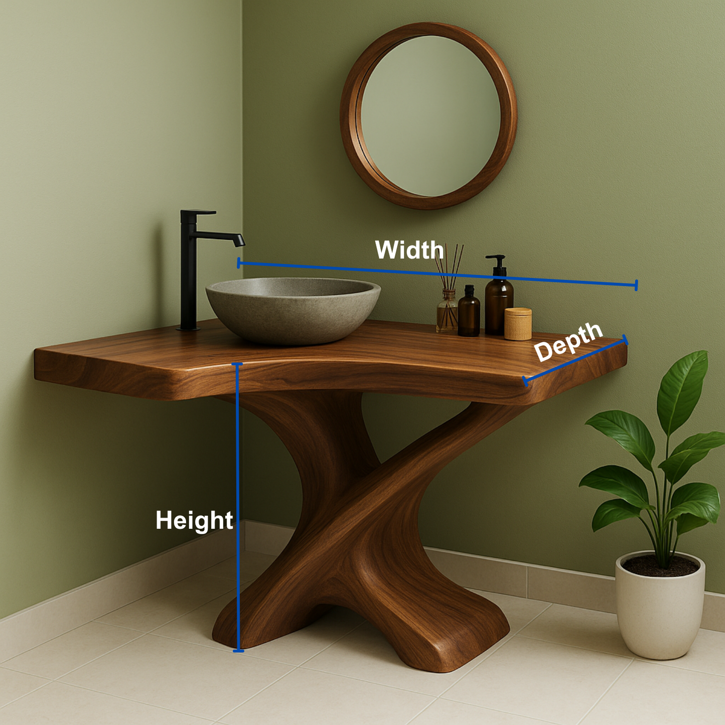 Handcrafted Solid Wood Bathroom Vanity – Organic Sculptural Flow Design Kitchnce