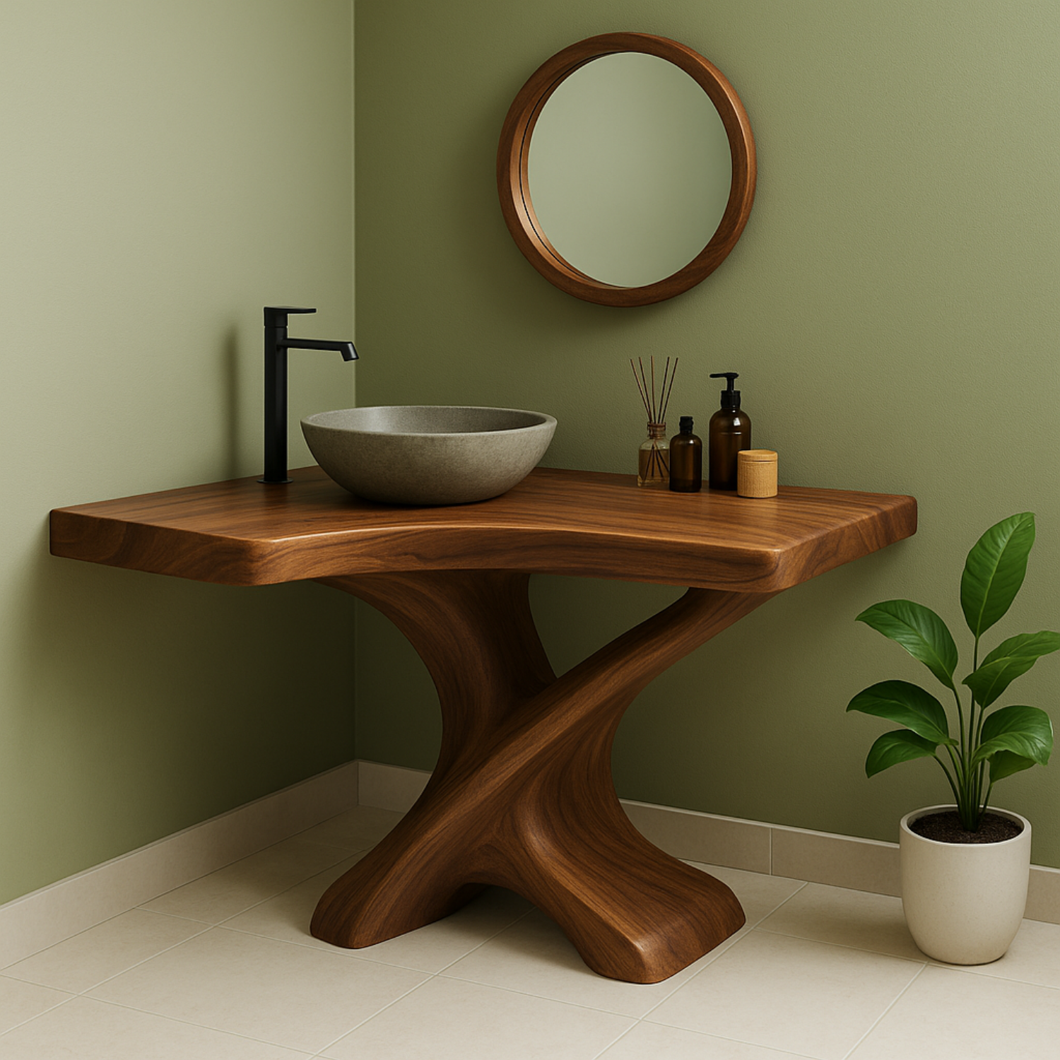 Handcrafted Solid Wood Bathroom Vanity – Organic Sculptural Flow Design Kitchnce