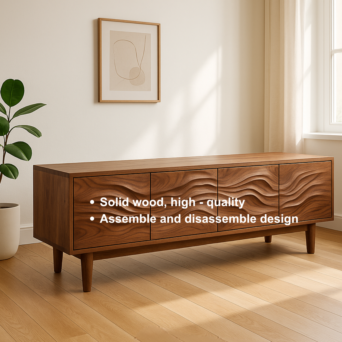 Handcrafted Solid Wood Wavefront TV Stand – Modern Sculptural Media Console Kitchnce
