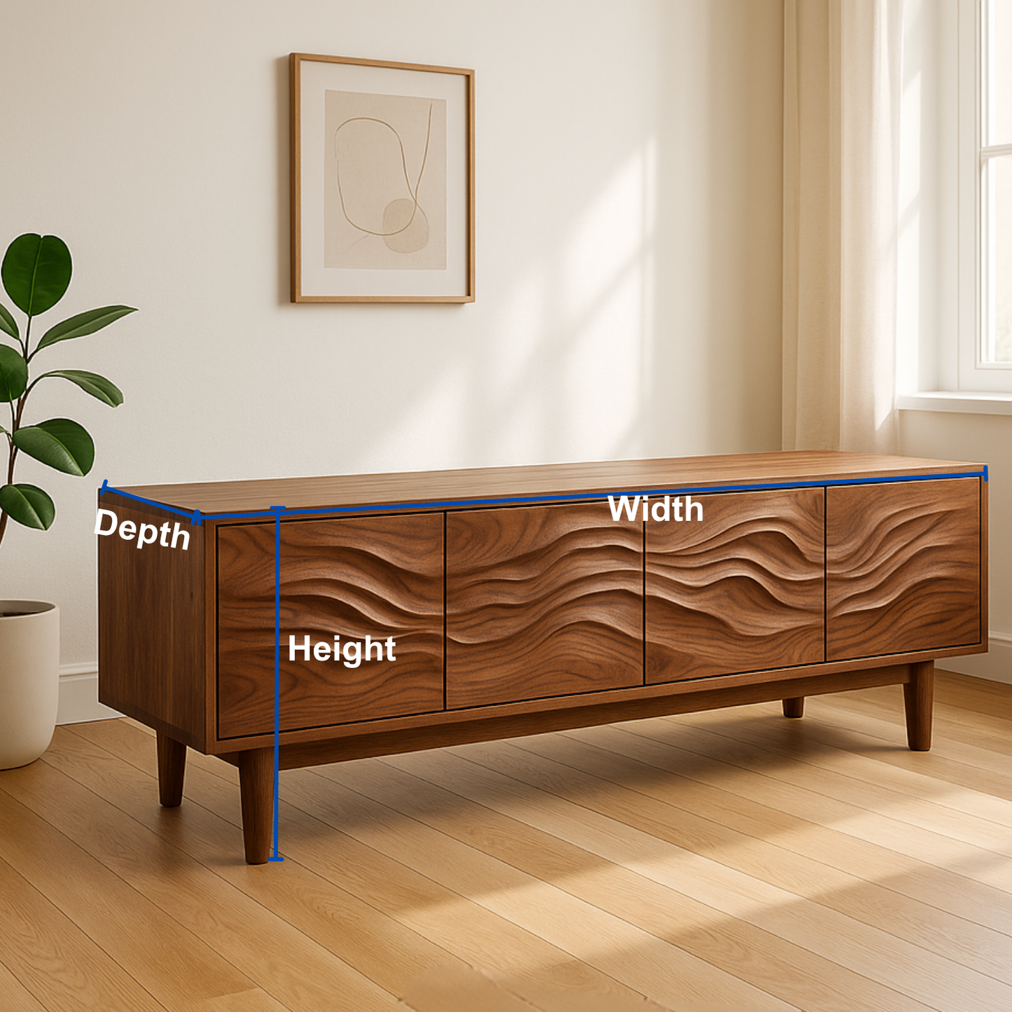 Handcrafted Solid Wood Wavefront TV Stand – Modern Sculptural Media Console Kitchnce