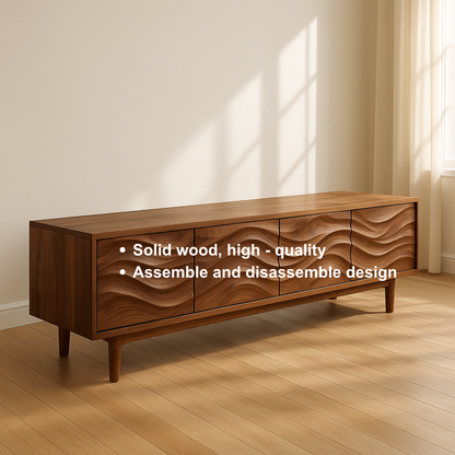 Handcrafted Solid Wood Wavefront TV Stand – Modern Sculptural Media Console Kitchnce