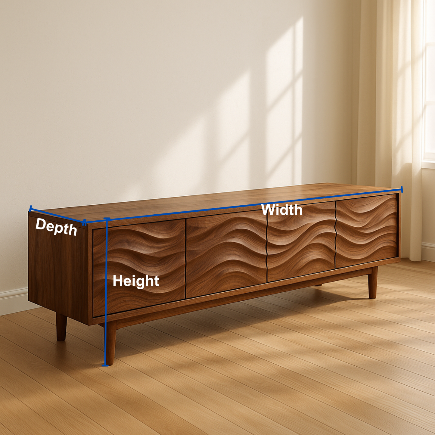 Handcrafted Solid Wood Wavefront TV Stand – Modern Sculptural Media Console Kitchnce
