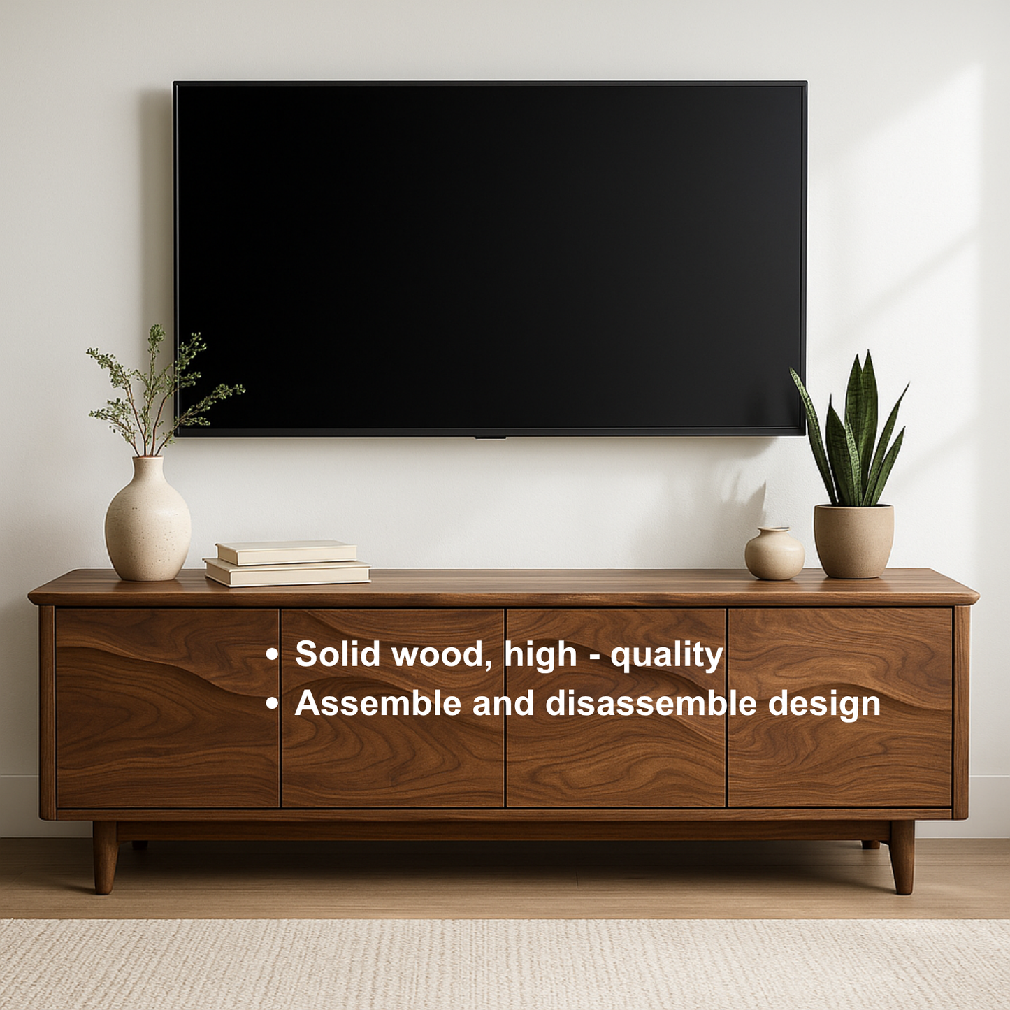 Handcrafted Solid Wood TV Stand – Modern Organic Media Console with Flow Pattern Kitchnce