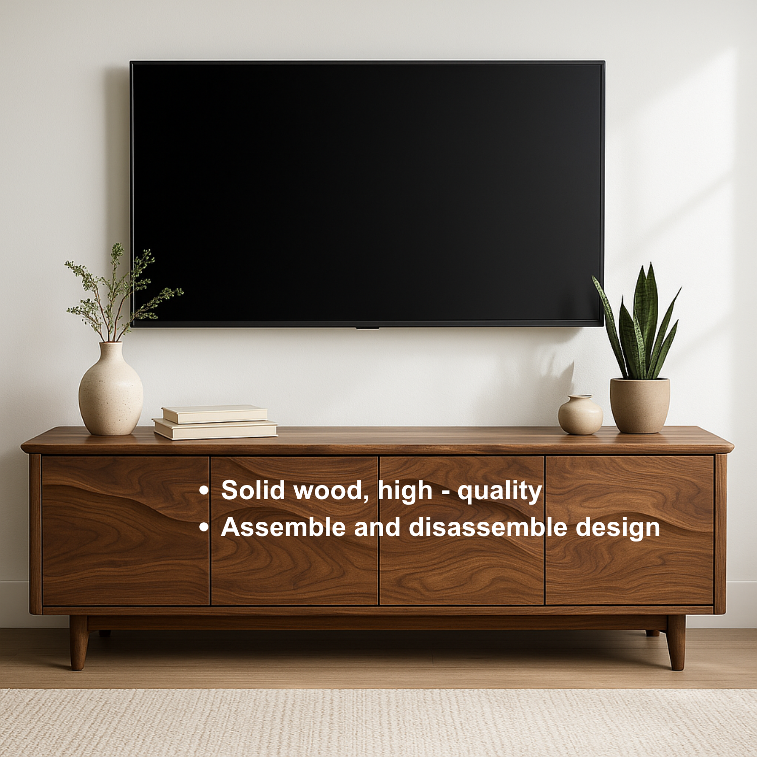 Handcrafted Solid Wood TV Stand – Modern Organic Media Console with Flow Pattern Kitchnce