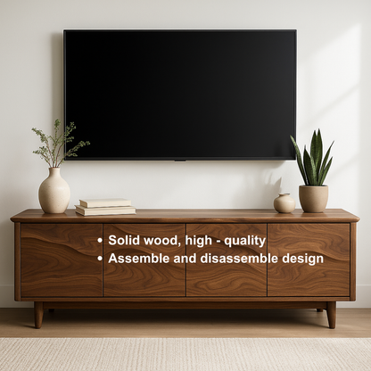 Handcrafted Solid Wood TV Stand – Modern Organic Media Console with Flow Pattern Kitchnce