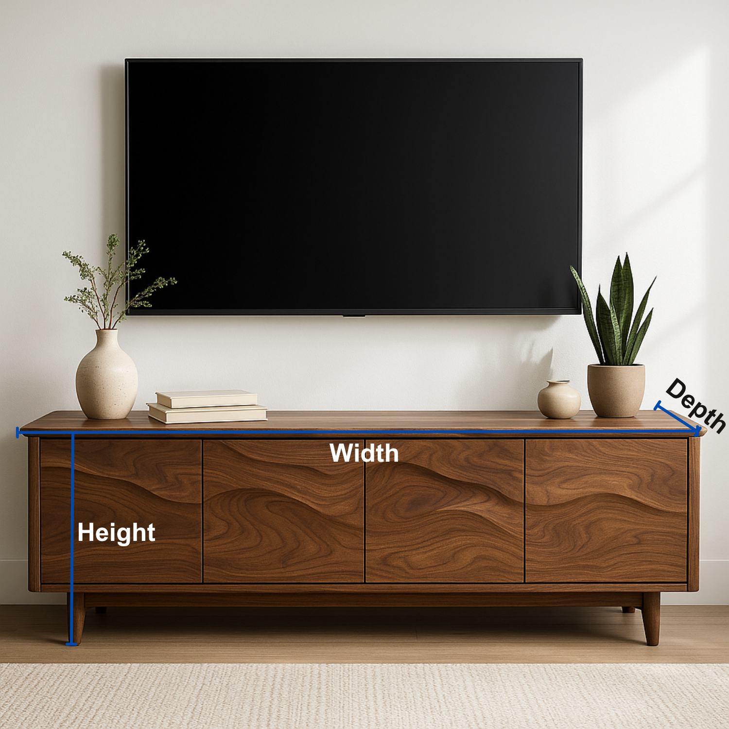 Handcrafted Solid Wood TV Stand – Modern Organic Media Console with Flow Pattern Kitchnce