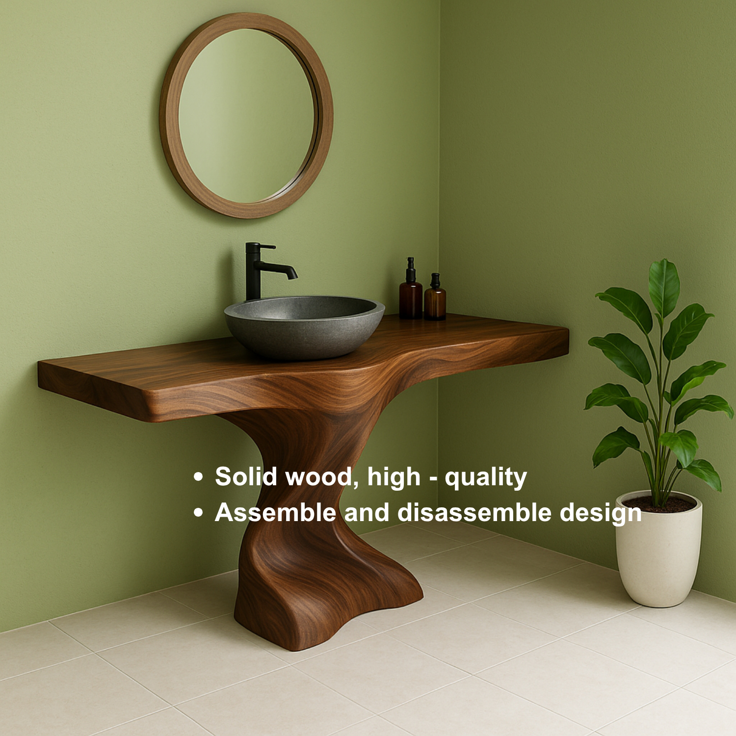 Handcrafted Solid Wood Bathroom Vanity – Organic Sculptural Twist Form Design Kitchnce