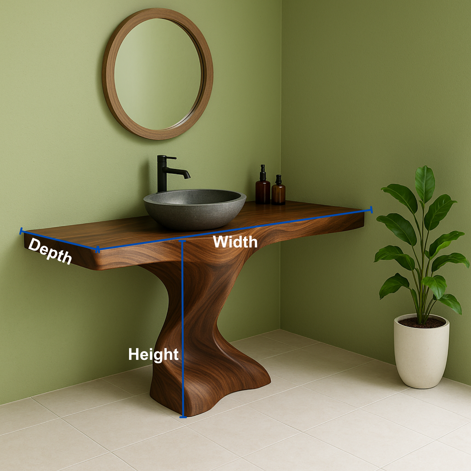 Handcrafted Solid Wood Bathroom Vanity – Organic Sculptural Twist Form Design Kitchnce