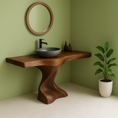Handcrafted Solid Wood Bathroom Vanity – Organic Sculptural Twist Form Design Kitchnce