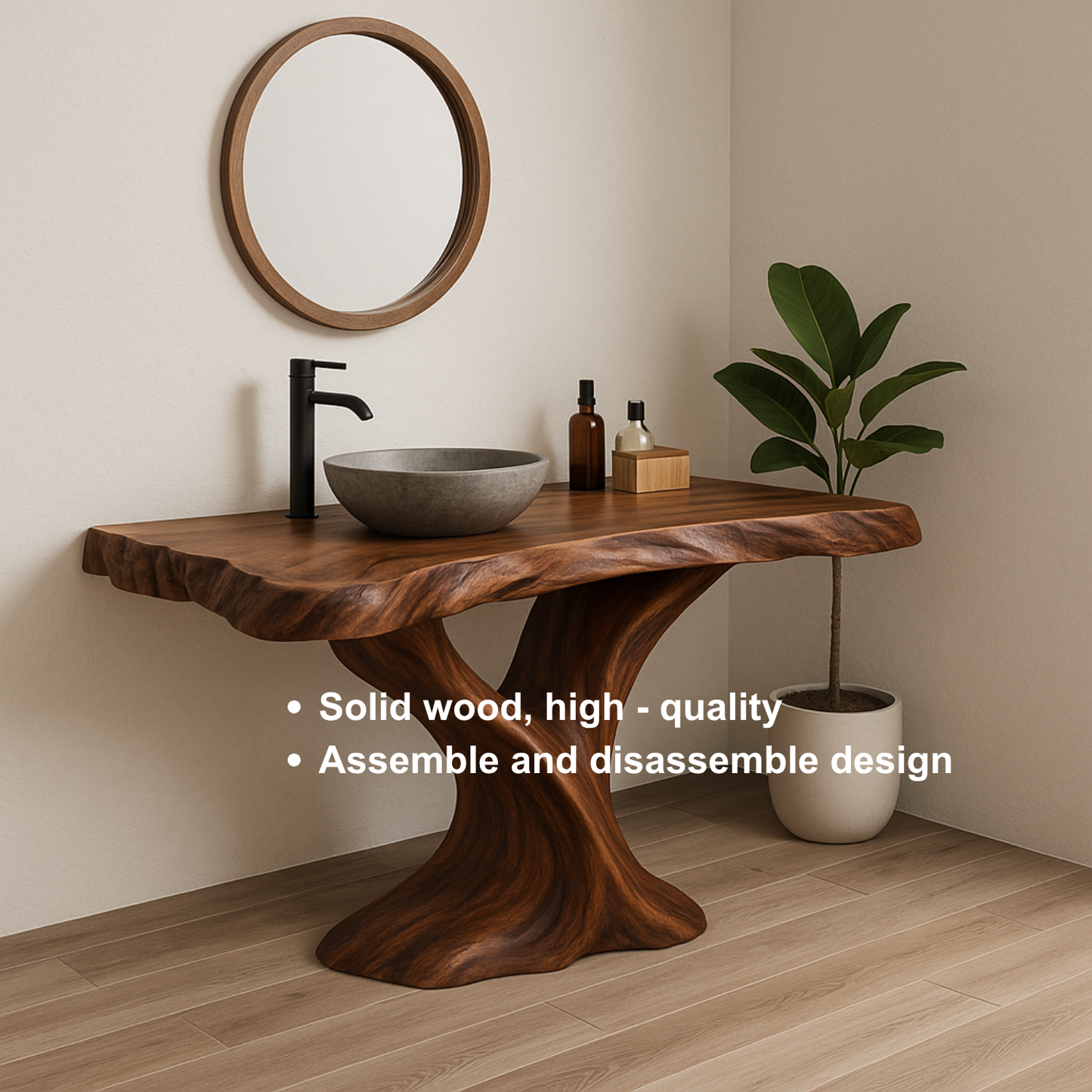 Handcrafted Solid Wood Live Edge Bathroom Vanity – Organic Sculptural Twist Design Kitchnce