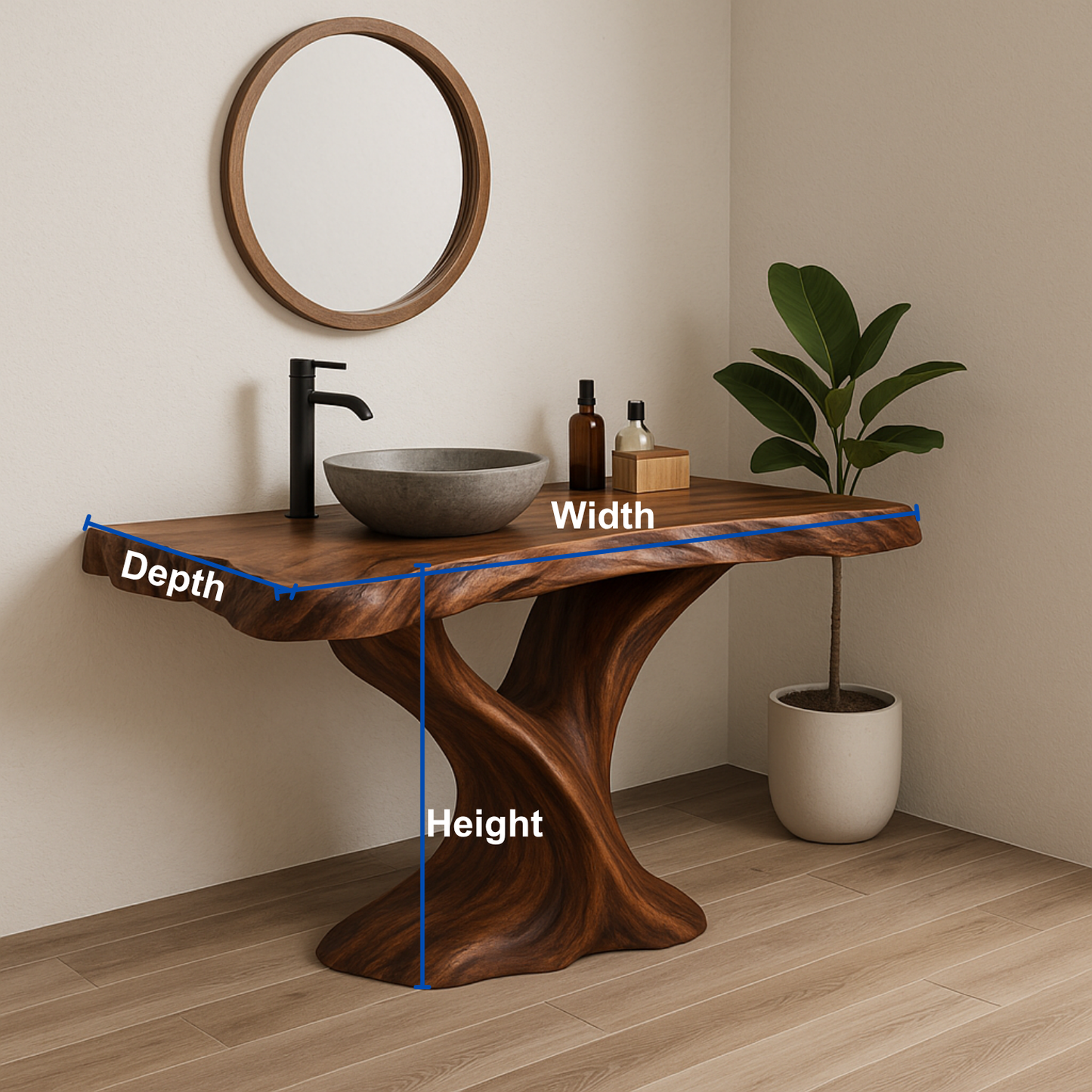 Handcrafted Solid Wood Live Edge Bathroom Vanity – Organic Sculptural Twist Design Kitchnce