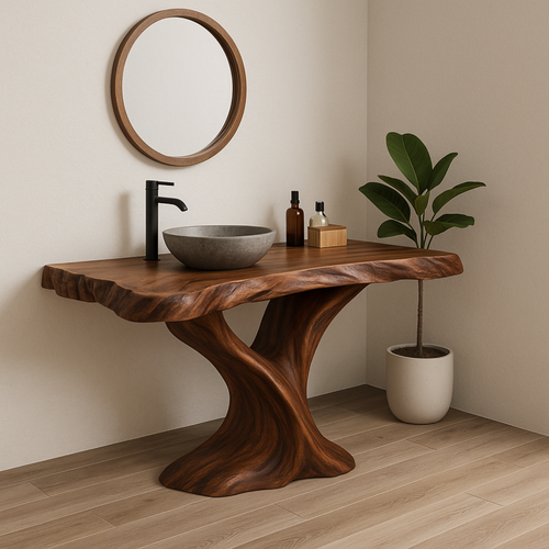 Handcrafted Solid Wood Live Edge Bathroom Vanity – Organic Sculptural Twist Design Kitchnce