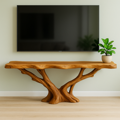 Handcrafted Solid Wood TV Stand/ Console Table – Organic Sculptural Branch Flow Design Kitchnce
